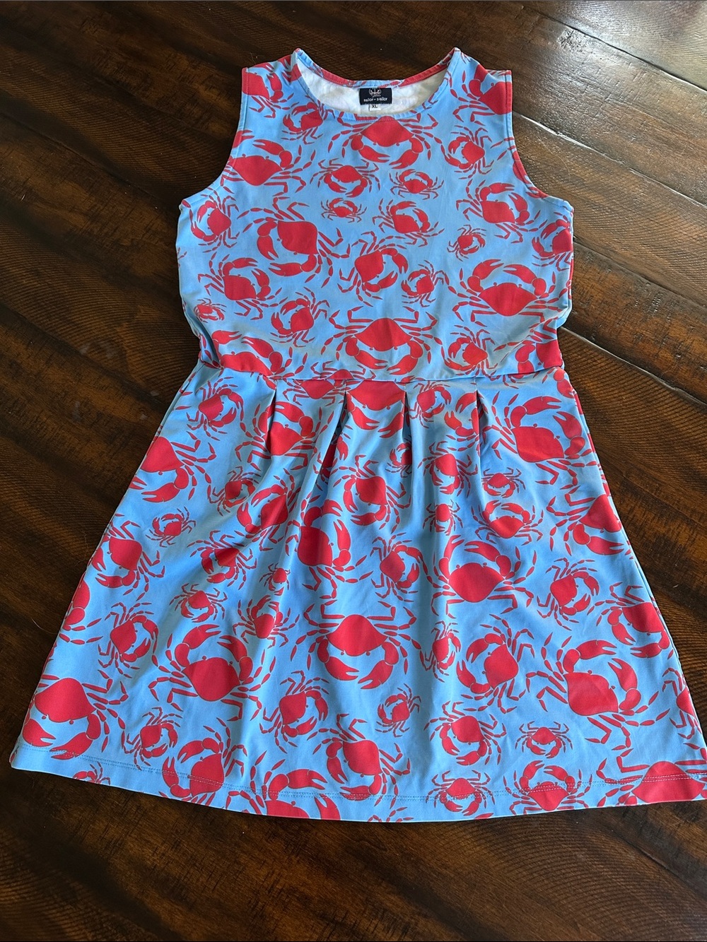 Sailor Sailor Sleeveless Blue Dress with Red Crab Print